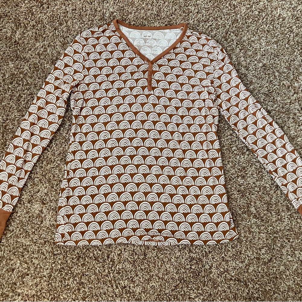 Little Sleepies Brown and White Patterned Top Rainbow